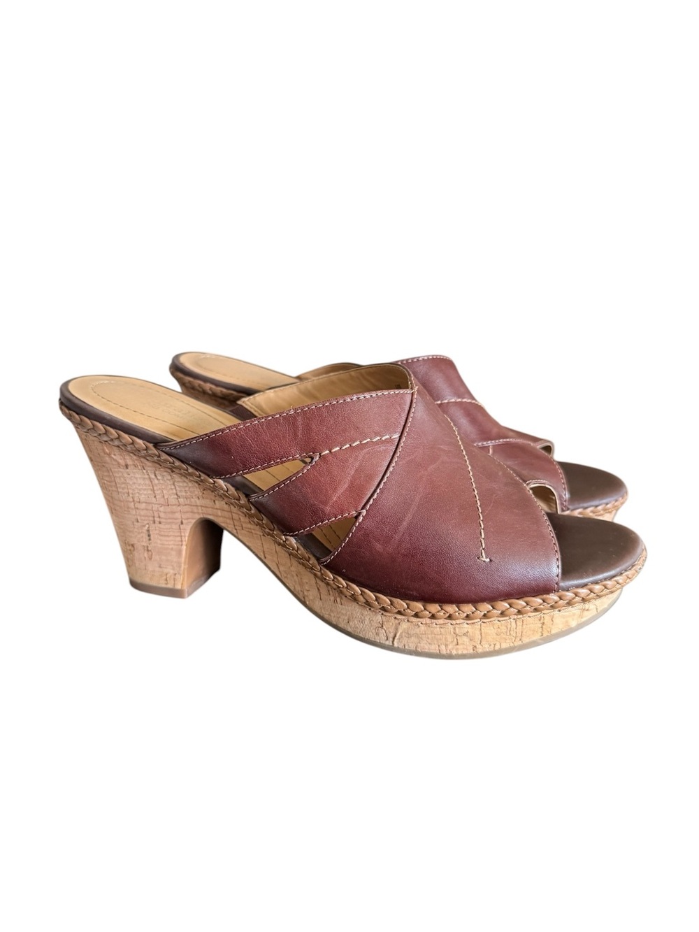 Naturalizer Brown Leather Open-Toe Clog Mules